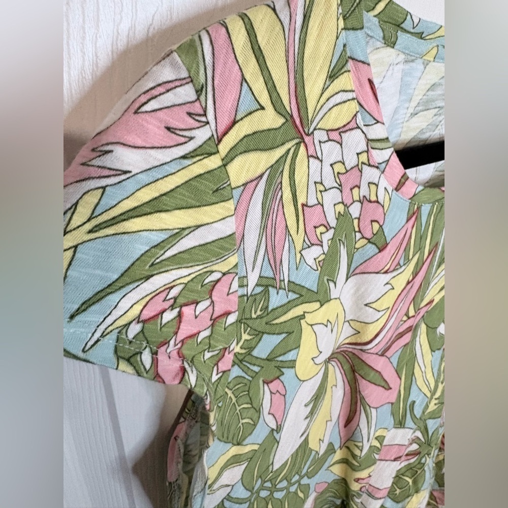 Talbots Tie-Detail Knit Shift Dress – Tropical Green & Pink Print – Size Large - Picture 5 of 9